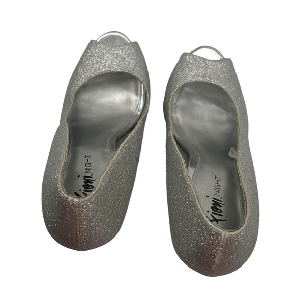 Fioni Night Silver Glitter Peep Toe Platform Heels Size 7 1/2 Women's - Picture 4 of 8